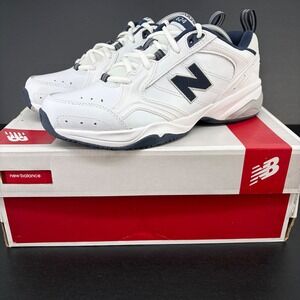 New Balance 624 Training Shoes Mens White Navy Leather Cross Trainers Sneakers